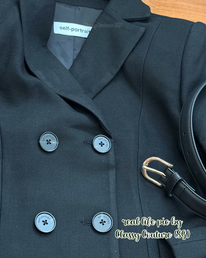 Black Wool Crepe Double-breasted Blazer Mini Dress