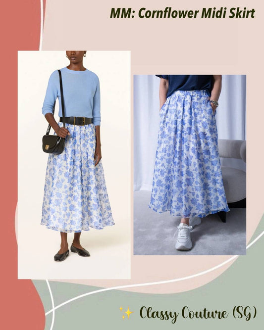 MM Cornflower Silk Midi Skirt