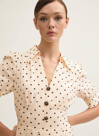 LKB Sophie Cream Viscose-Blend 30'S Polka Dot Midi Dress