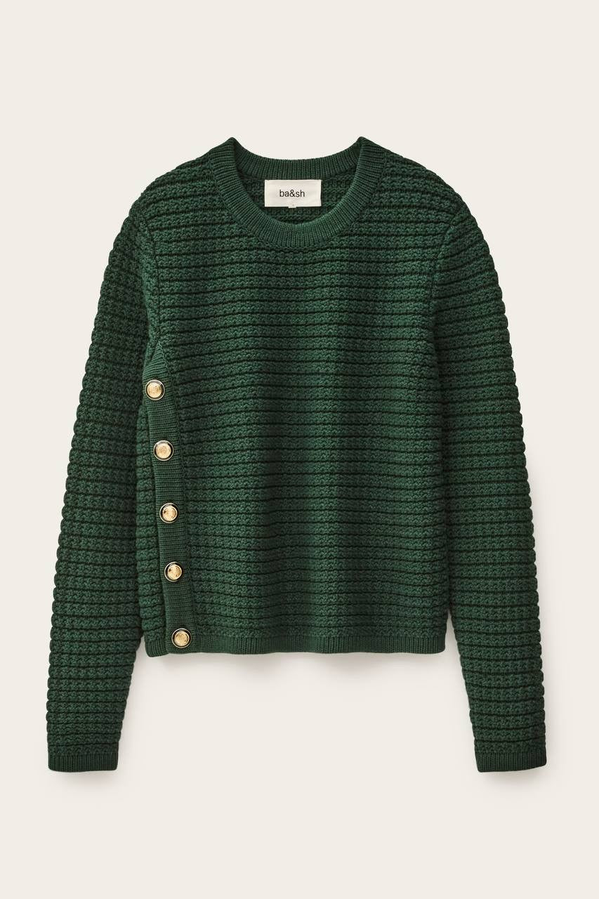 BA Gael Cotton-blend Long Sleeve Side-button Pullover Sweater