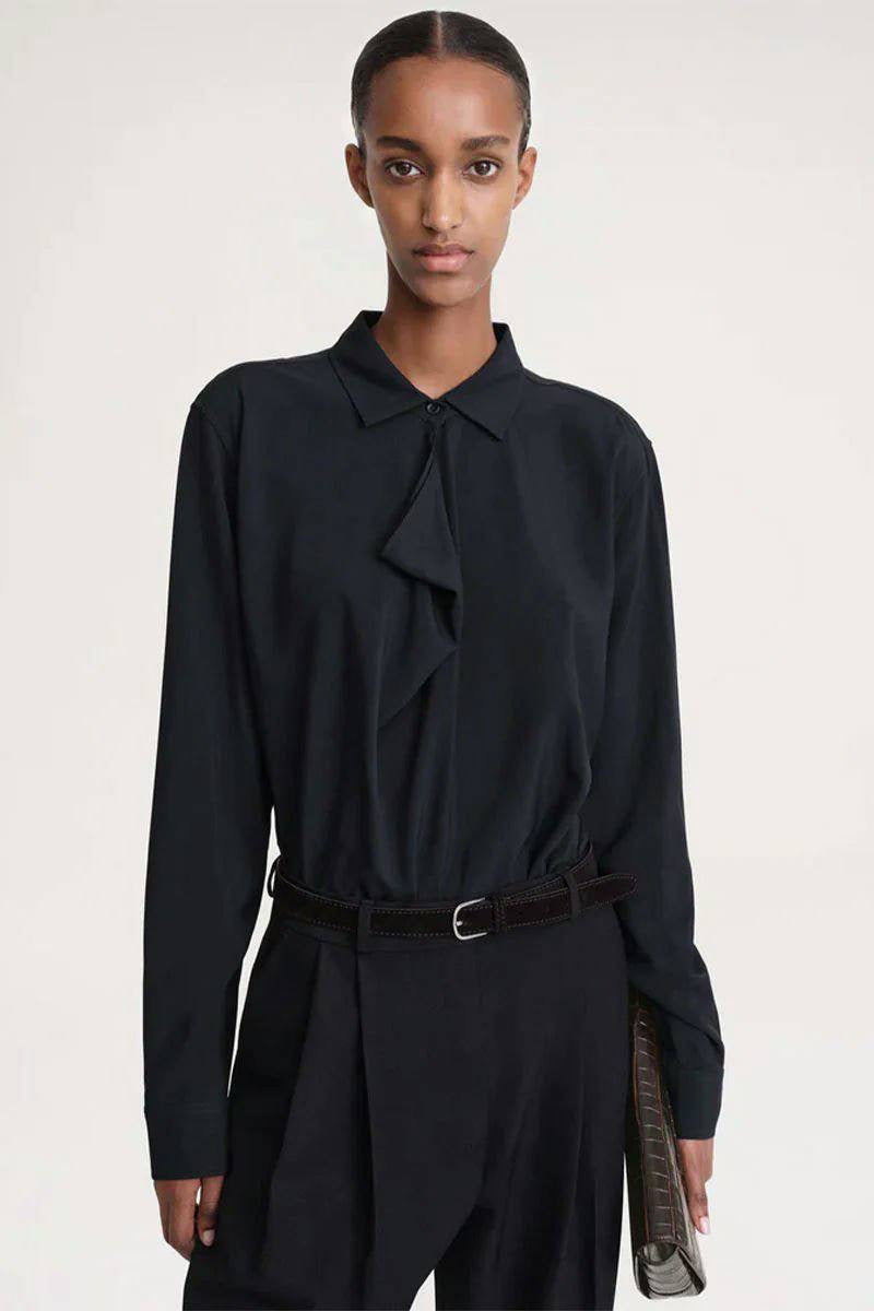 TOT Drape-Front Viscose Long Sleeve Shirt