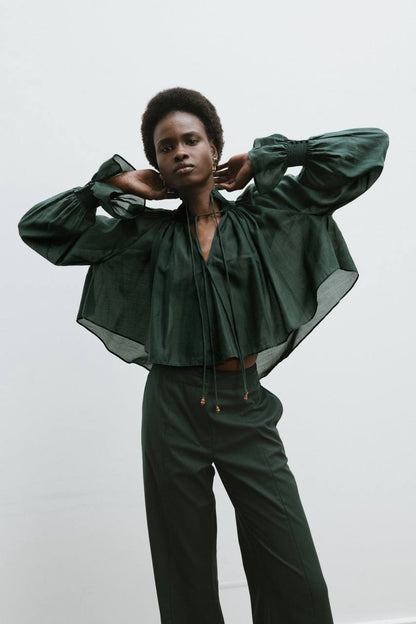 CLE Laurel Tencel-blend Sheer Cropped Shirt