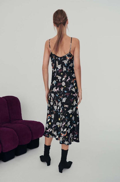 SL 90s Silk Slip Midi Dress in Seashells | Smoke | Surreal Black