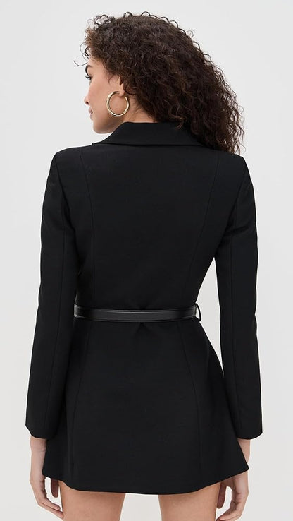 Black Wool Crepe Double-breasted Blazer Mini Dress
