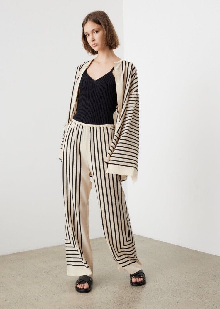 SALE! Tot Monogram Striped Silk Slacks Pants