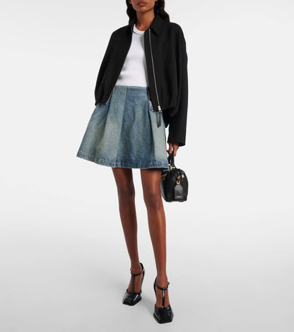 LW Pleated Denim Mini Skirt