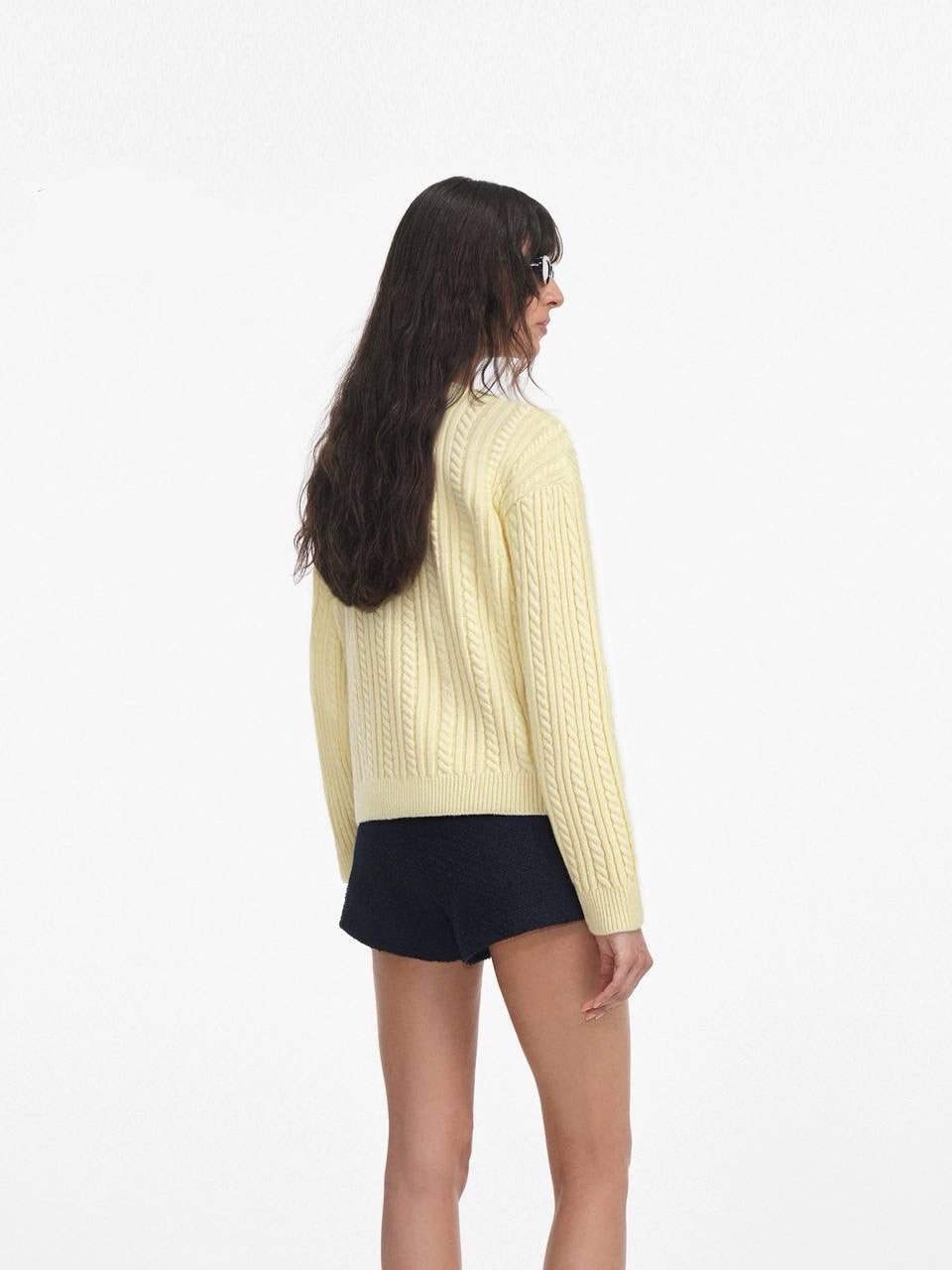 SP Yellow Rhinestone Embellished Collar Alpaca-blend Cardigan