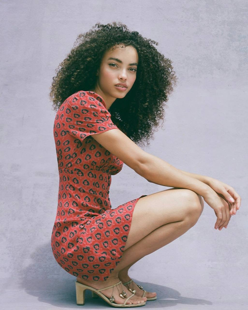 RP Cecile Silk V-neck Mini Dress in Lucky Fortune Red