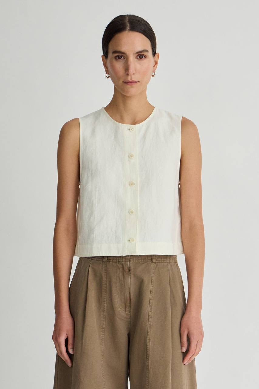 AA Godet Cotton-linen Sleeveless Tank Top