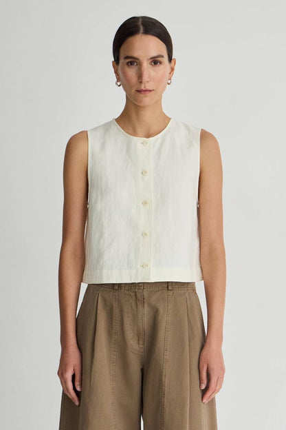 AA Godet Cotton-linen Sleeveless Tank Top