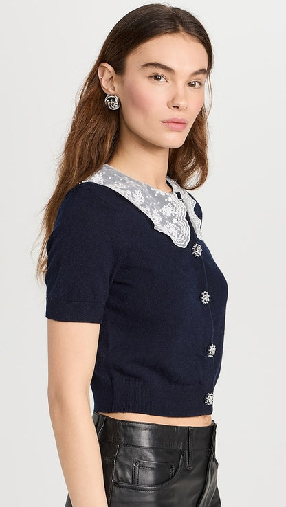 SP Navy Cashmere Blend Collar Cardigan Top