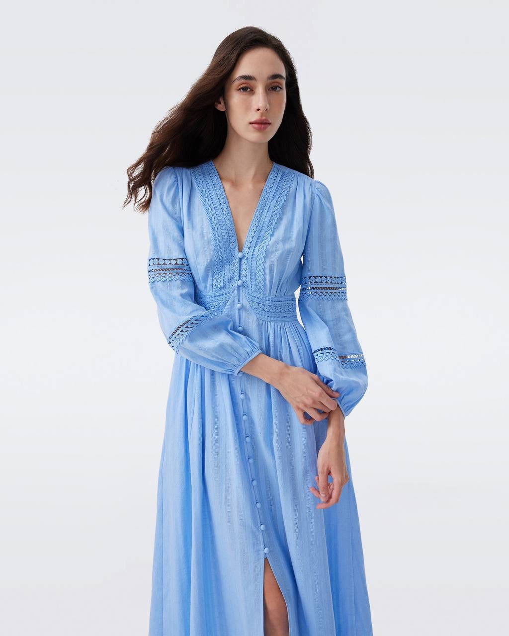 DVF Zina Long Sleeve Cotton Midi Dress