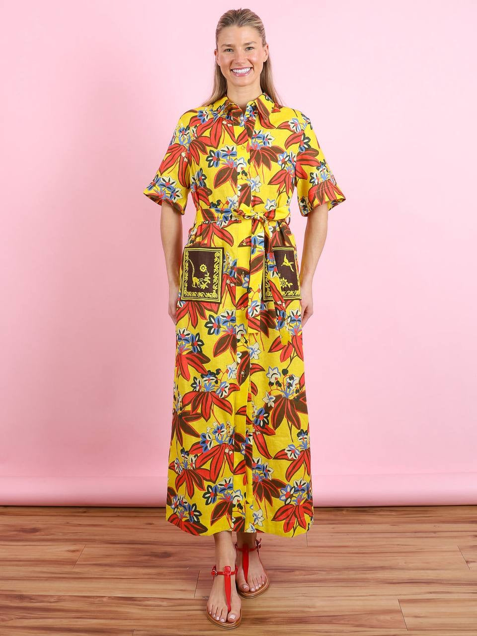 ALM Leo Embroidered Shirtdress Midi Dress