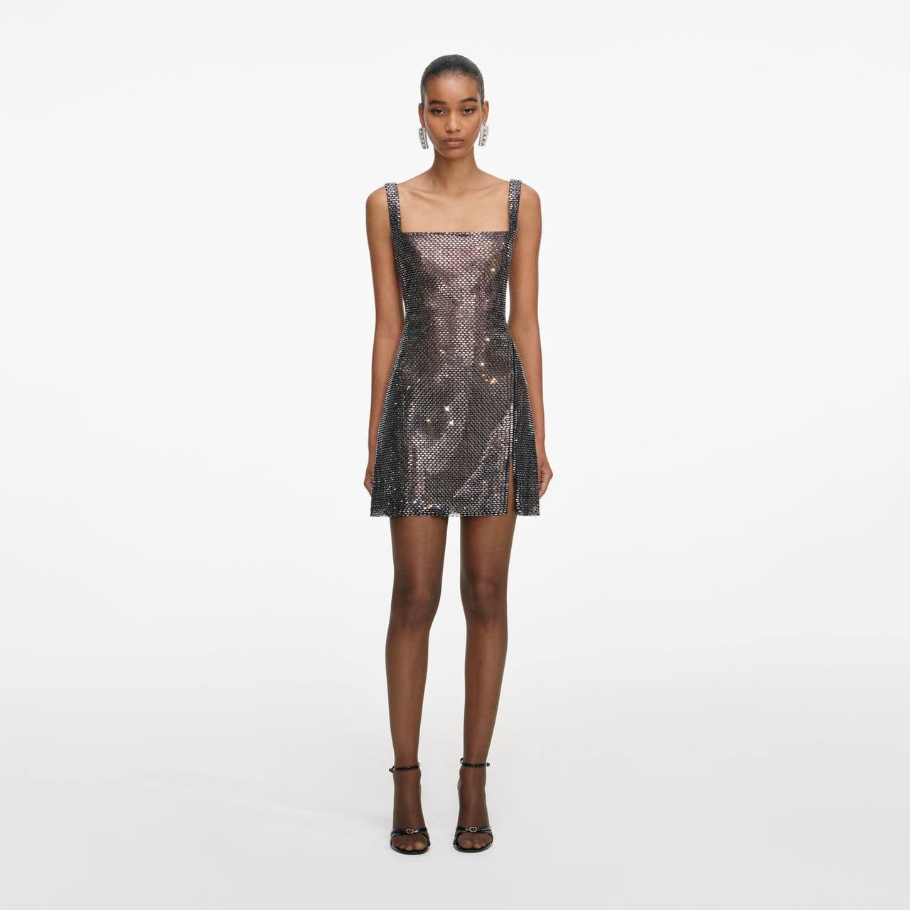 SP Gun Metal Mesh Rhinestone Mini Dress