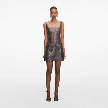 SP Gun Metal Mesh Rhinestone Mini Dress