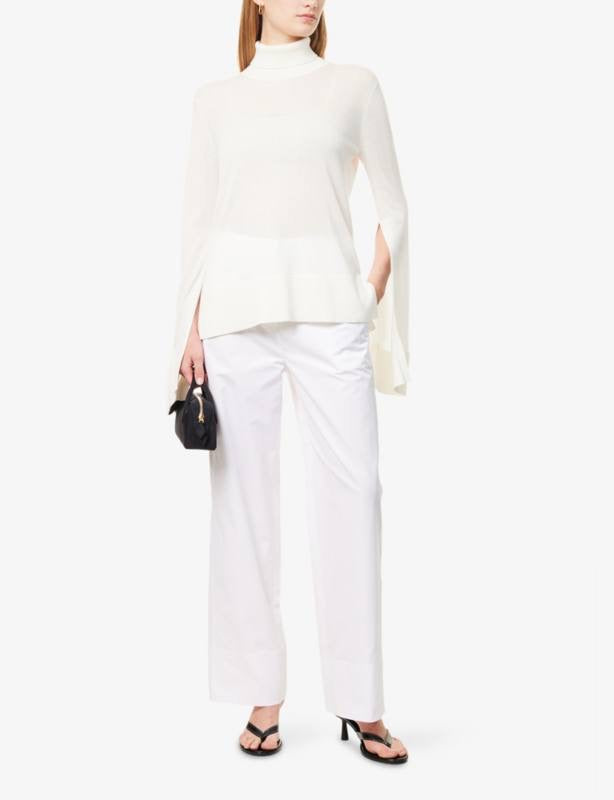 Tot Slit Sleeve Lyocell-Cashmere Turtleneck Blouse Sweater