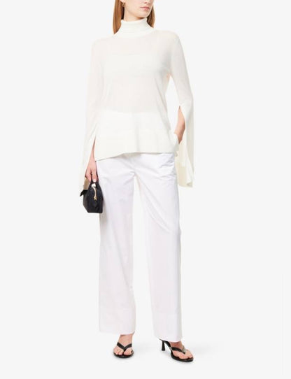 Tot Slit Sleeve Lyocell-Cashmere Turtleneck Blouse Sweater