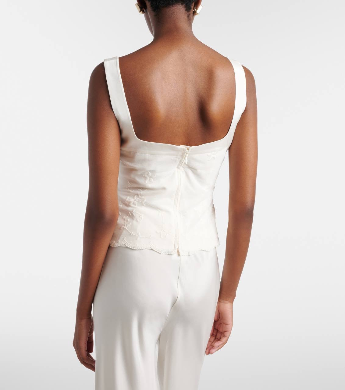 PSE Cove Silk-blend Embroidered Tulle Bodice Top in Pearl