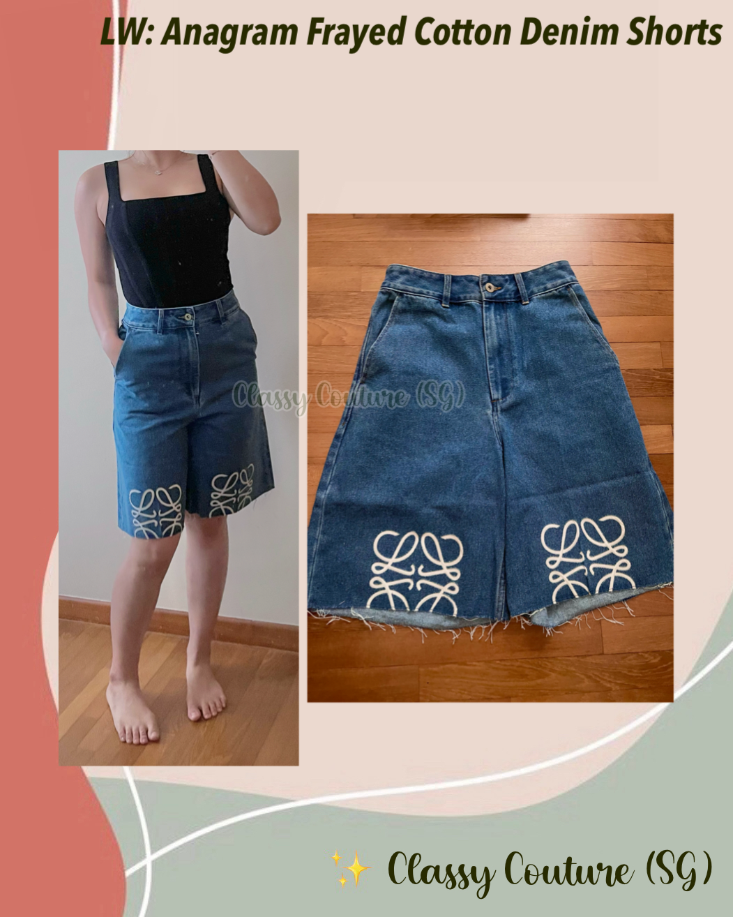 LW Anagram Frayed Cotton Denim Bermuda Shorts Jorts
