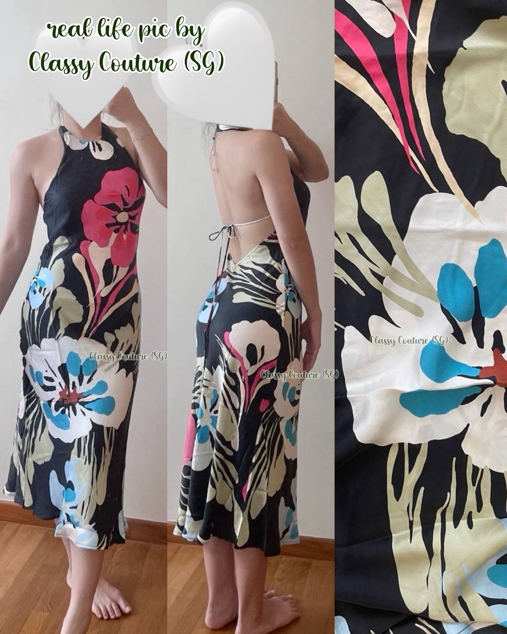 SL Halter Backless Silk Midi Dress