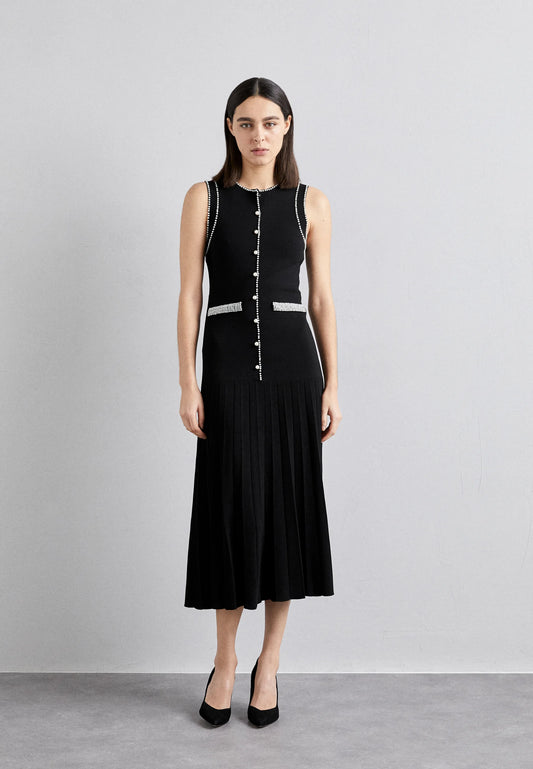 SD Black Naima Viscose-blend Knit Midi Dress with Pearl trims
