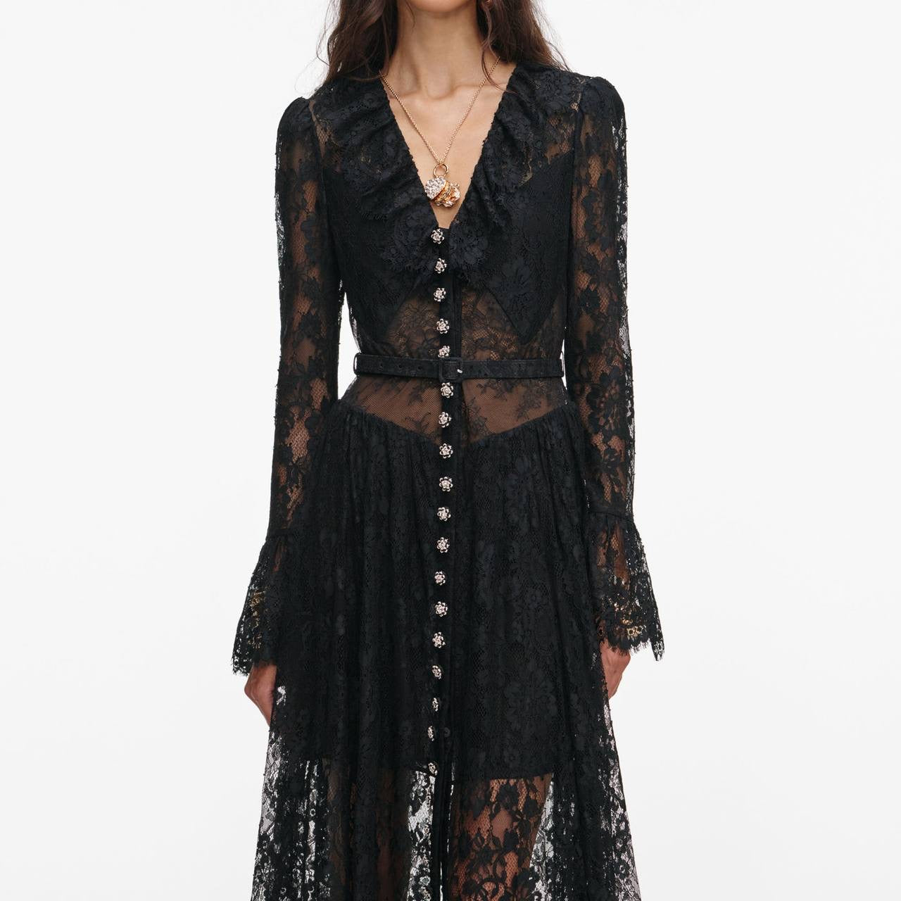 SP Black Lace Ruffle Sheer Maxi Dress