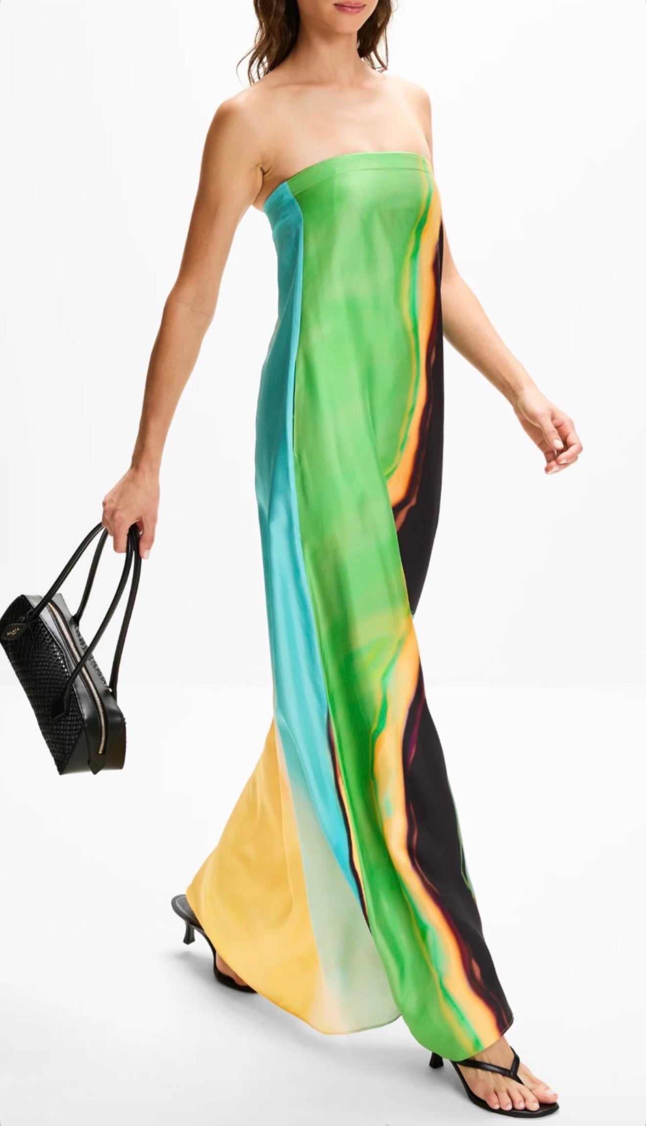 New Colors! CE Aura Rainbow Silk Strapless Maxi Dress