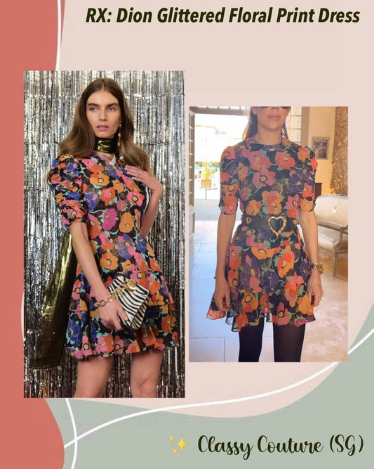 RX Dion Glittered Floral Print Viscose Mini Dress