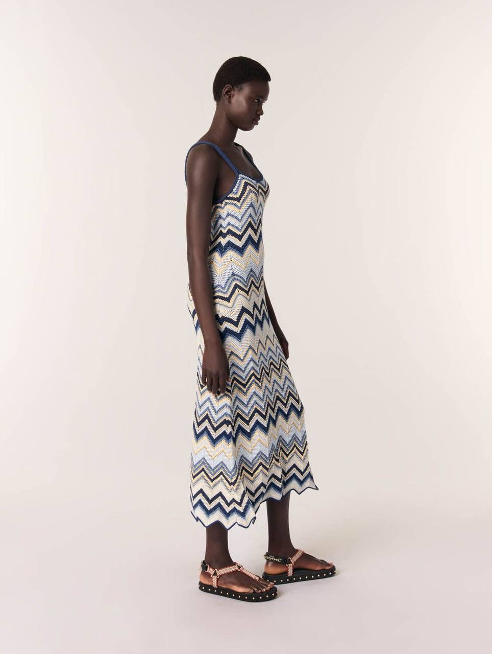 MJ Metallic Crochet-Knit Mizag Sleeveless Top | Rizag Strappy Midi Dress