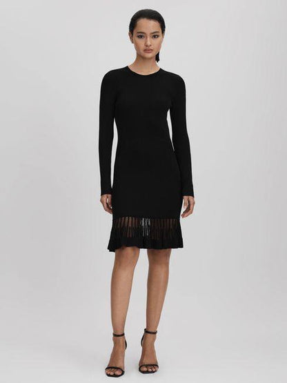 RS Teagan Knitted Sheer Flared Mini Dress Black