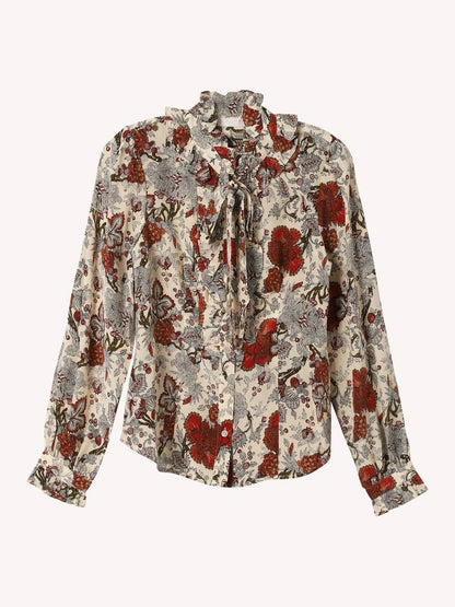 UJ Catroux Silk Long Sleeve Button Front Blouse Top