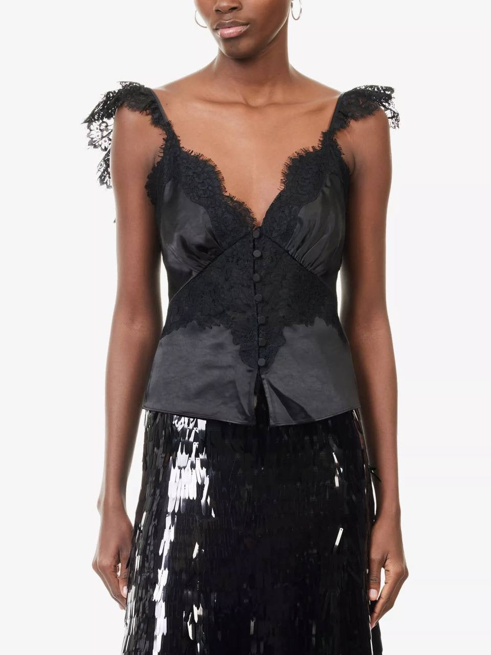 SP Black Satin Lace Top