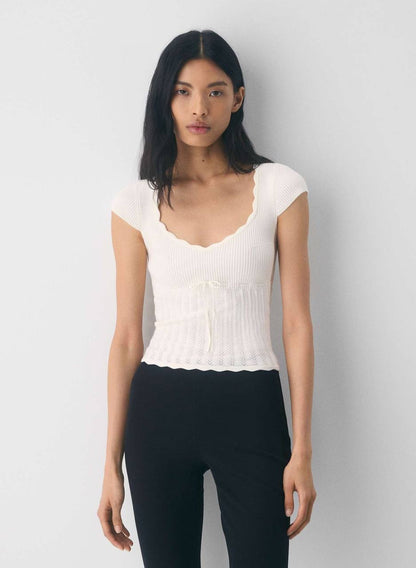 ARZ Soloist Wonder Yarn Viscose-blend Short Sleeve Sweater Top
