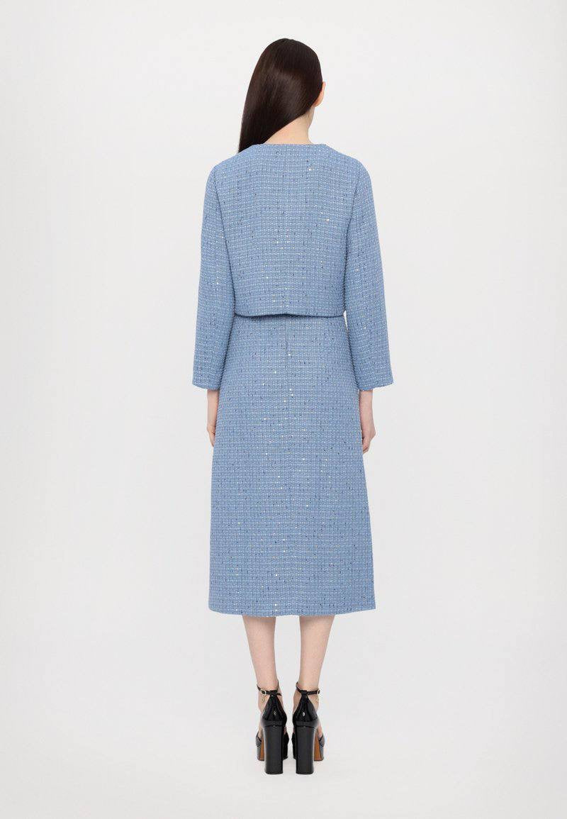 MJ Vilya Blue Cropped Embellished Tweed Jacket Blazer