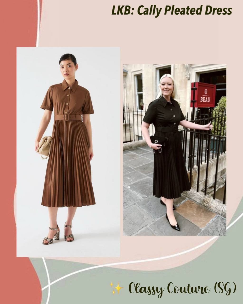 LKB Cally Pleated Cotton-Blend Shirtdress Midi Dress