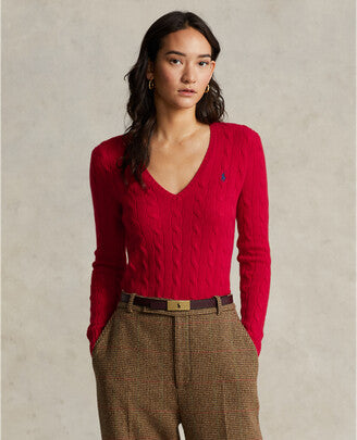 RL Cable Knit Wool Cashmere V Neck Jumper