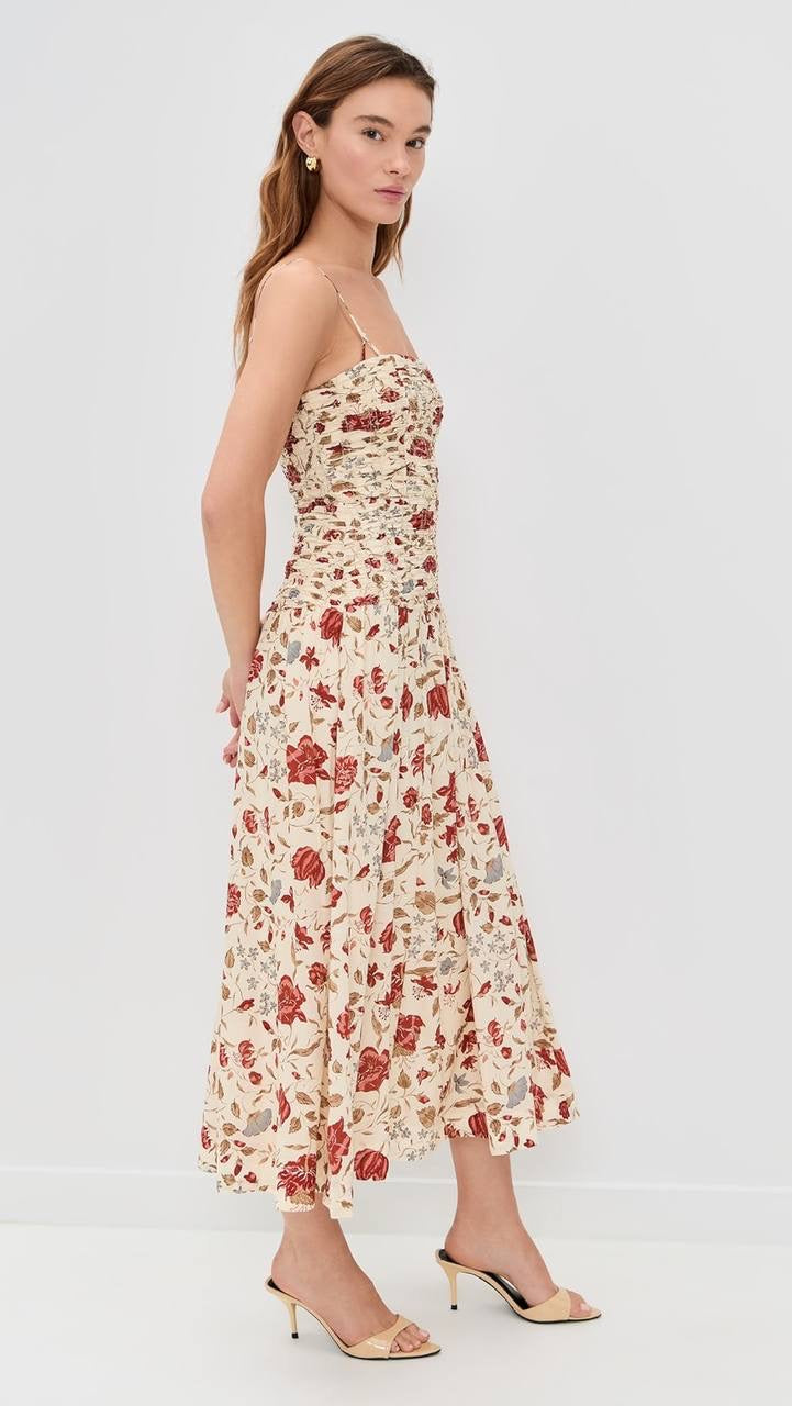Ref Azure Cotton-viscose Shirred Drop Waist Midi Dress
