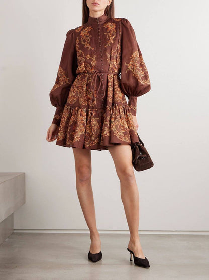 ALM Seraphina Belted Tiered Ramie Mini Dress