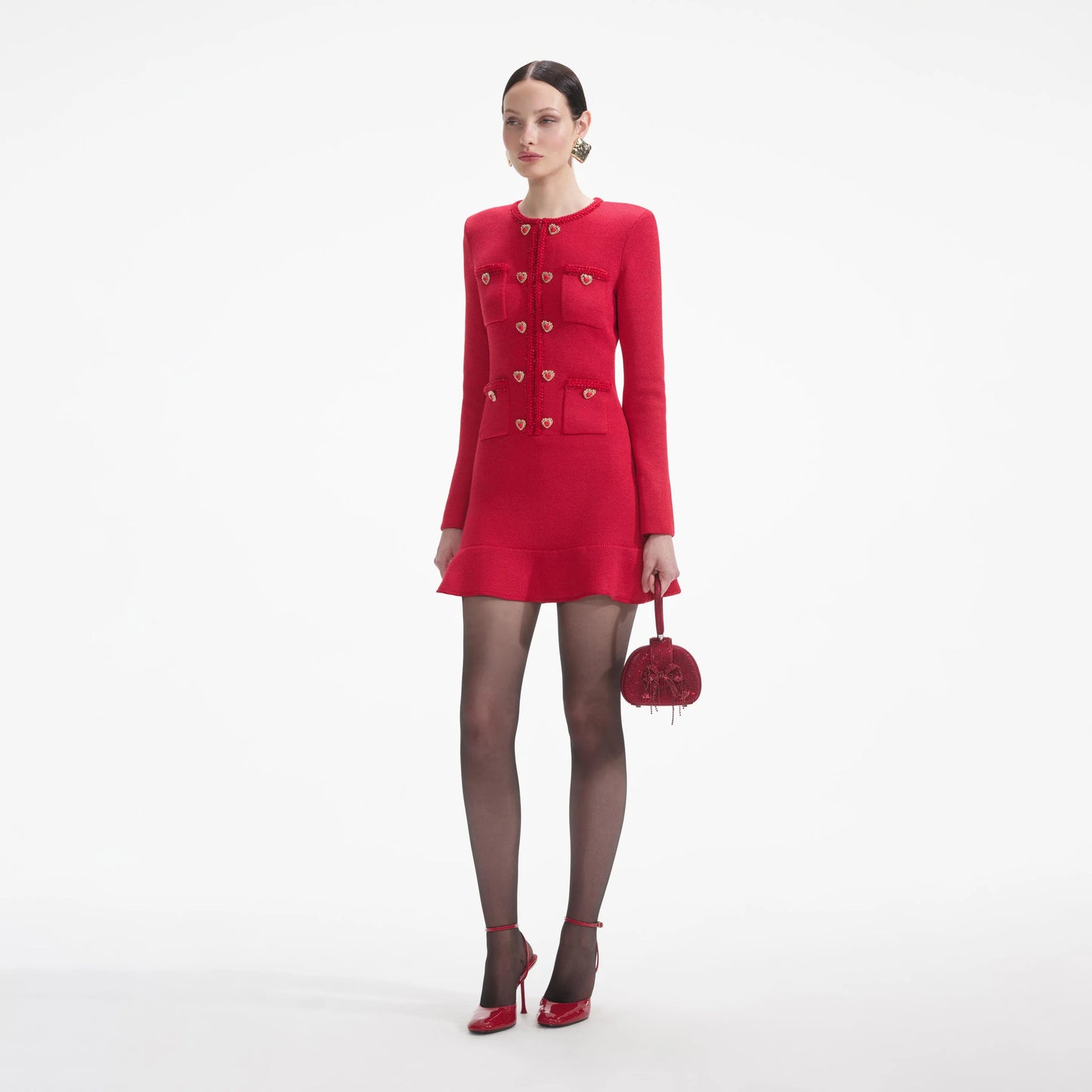 SP Red Knit Heart Buttoned Mini Dress
