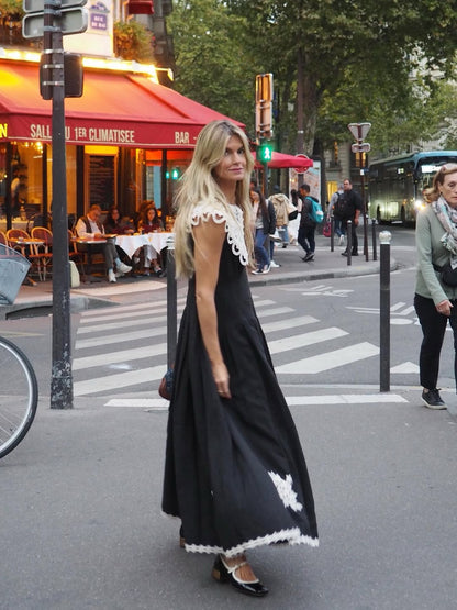 ALM Apollonia Lace Collar Viscose-Linen Midi Dress