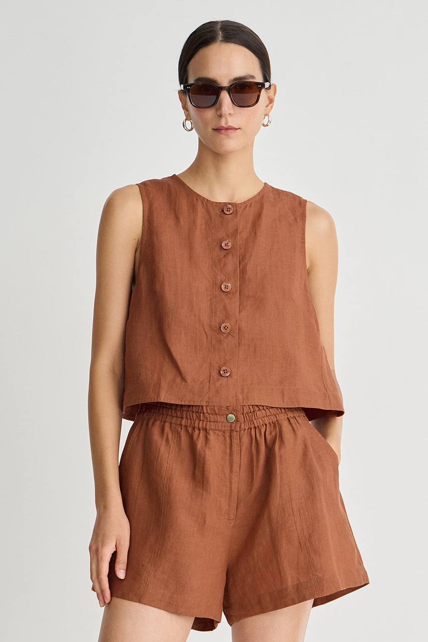 AA: Godet Linen Tank | Mar Shorts in Harissa