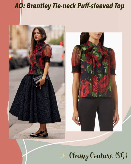 AO Brentley Tie-neck Puff-sleeved Viscose & Silk Top