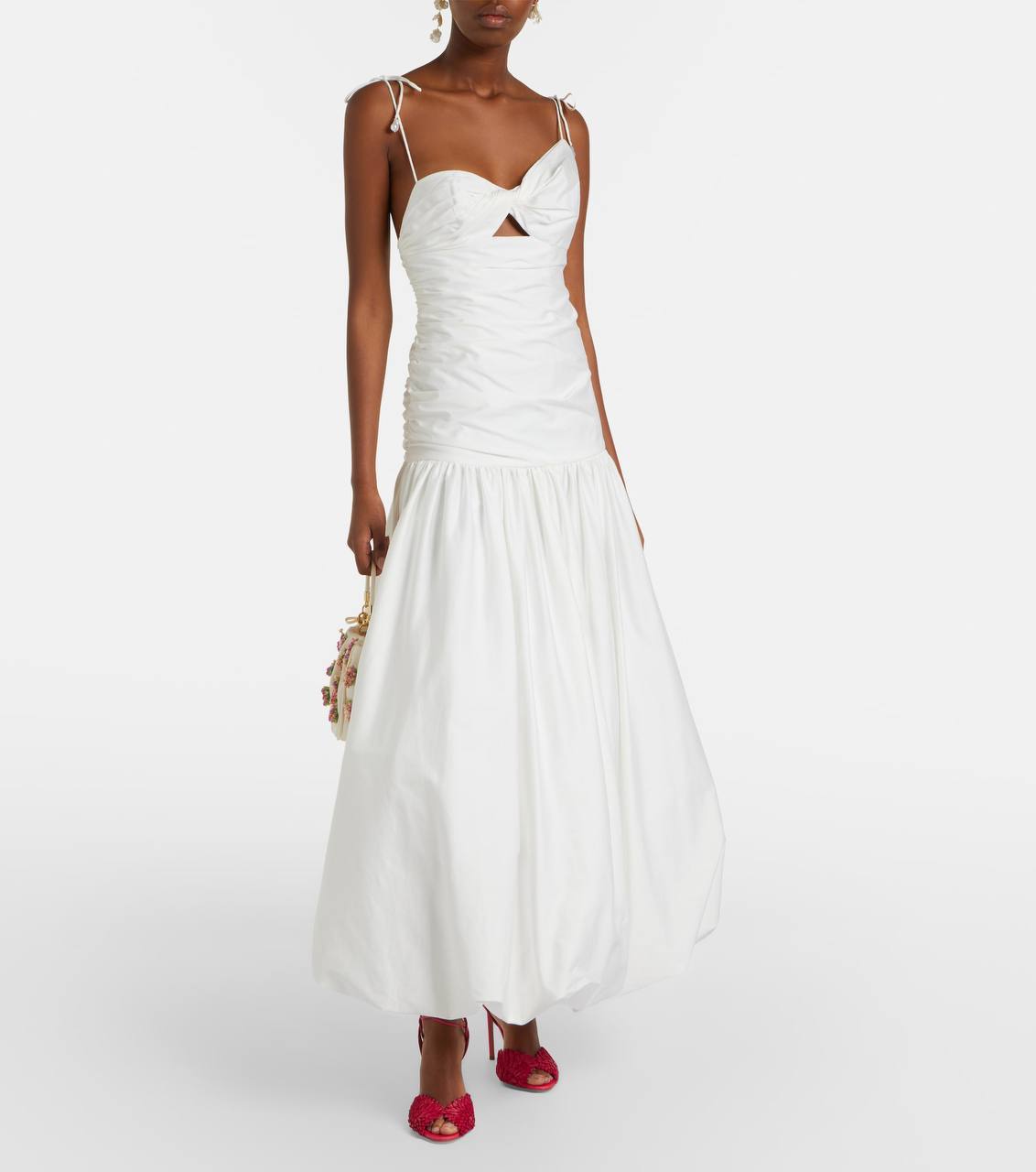 SP White Cotton Gathered Asymmetrical Midi Dress