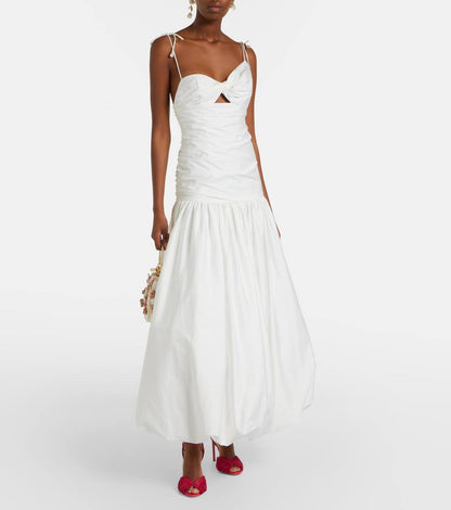SP White Cotton Gathered Asymmetrical Midi Dress