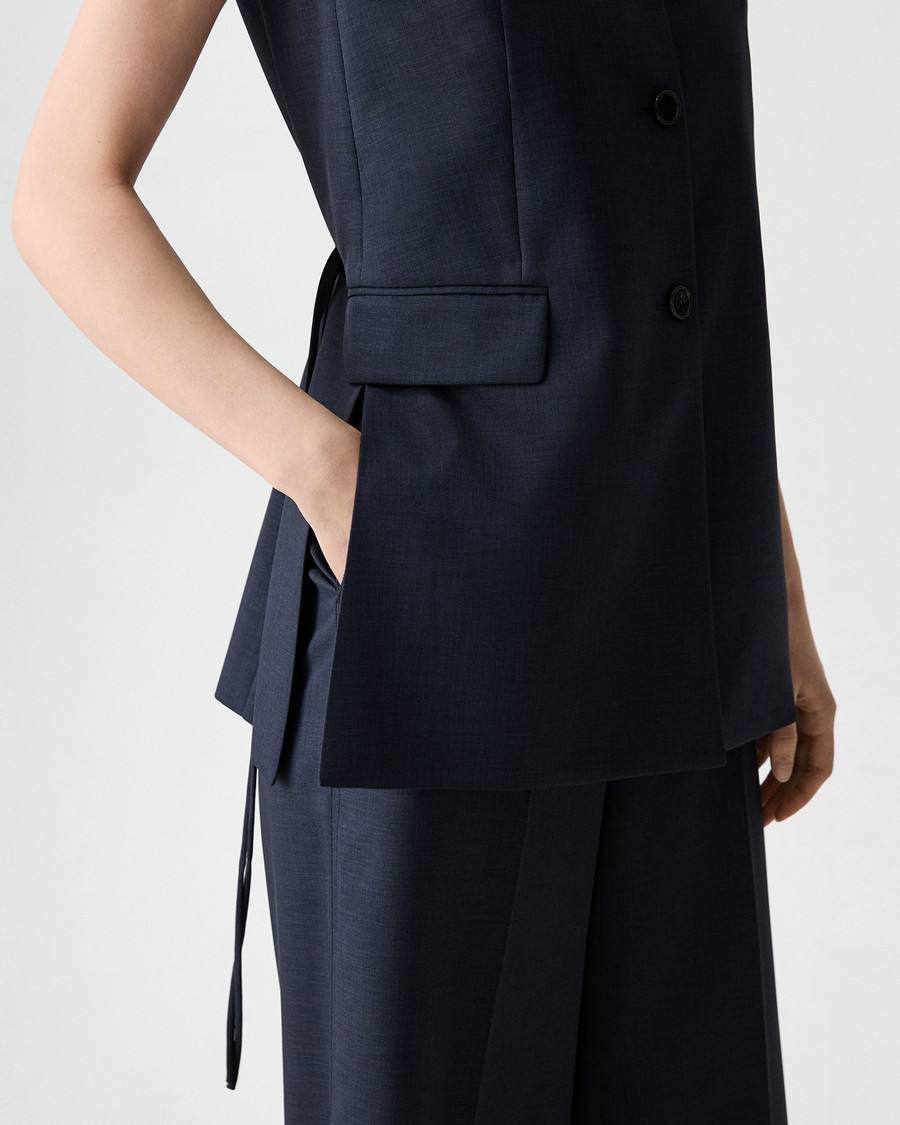 TH Vented Vest | Relaxed Double-Breasted Blazer | Flared Pull-On Skirt in City Twill