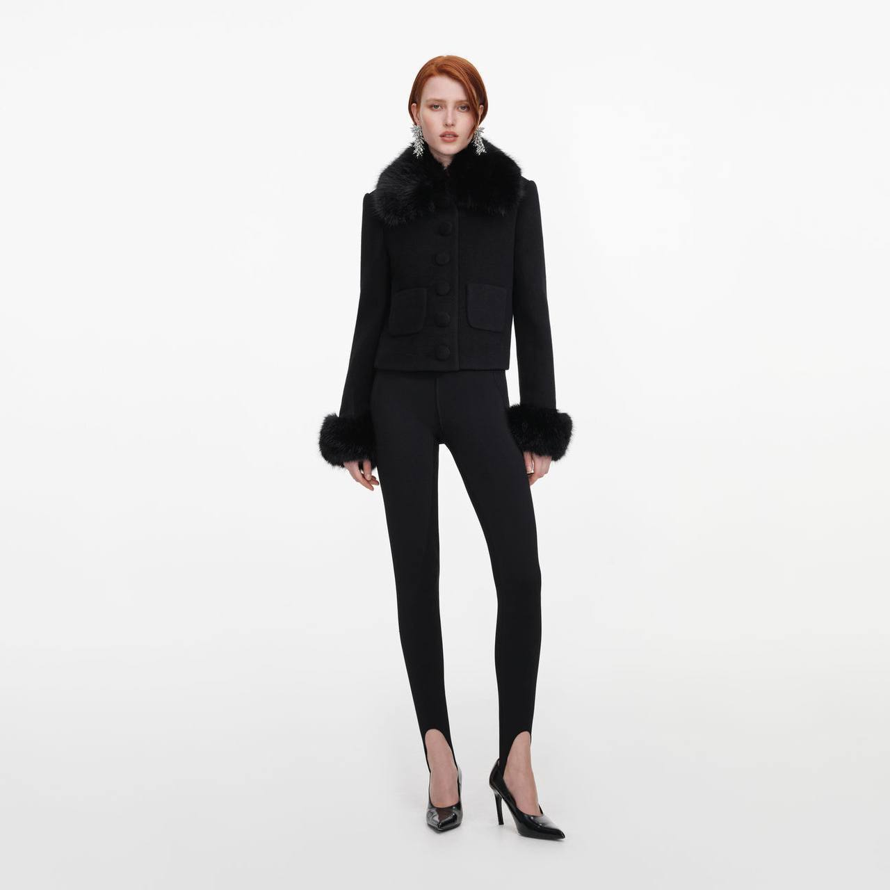 SP Black Wool Fur Cuff Jacket