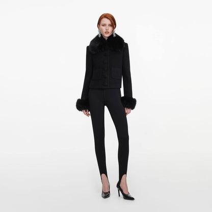 SP Black Wool Fur Cuff Jacket