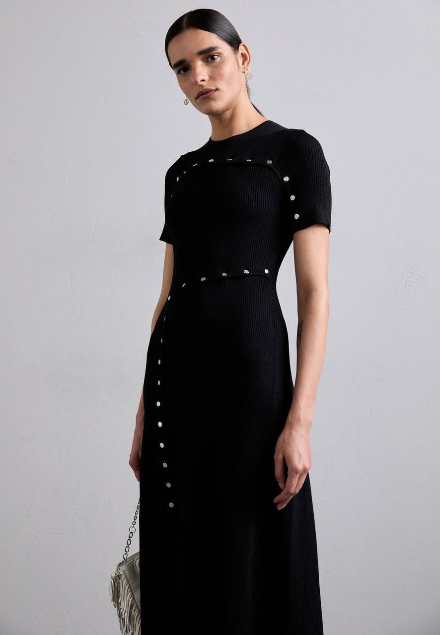 MJ Clover Embellished Short-Sleeve Midi Dress
