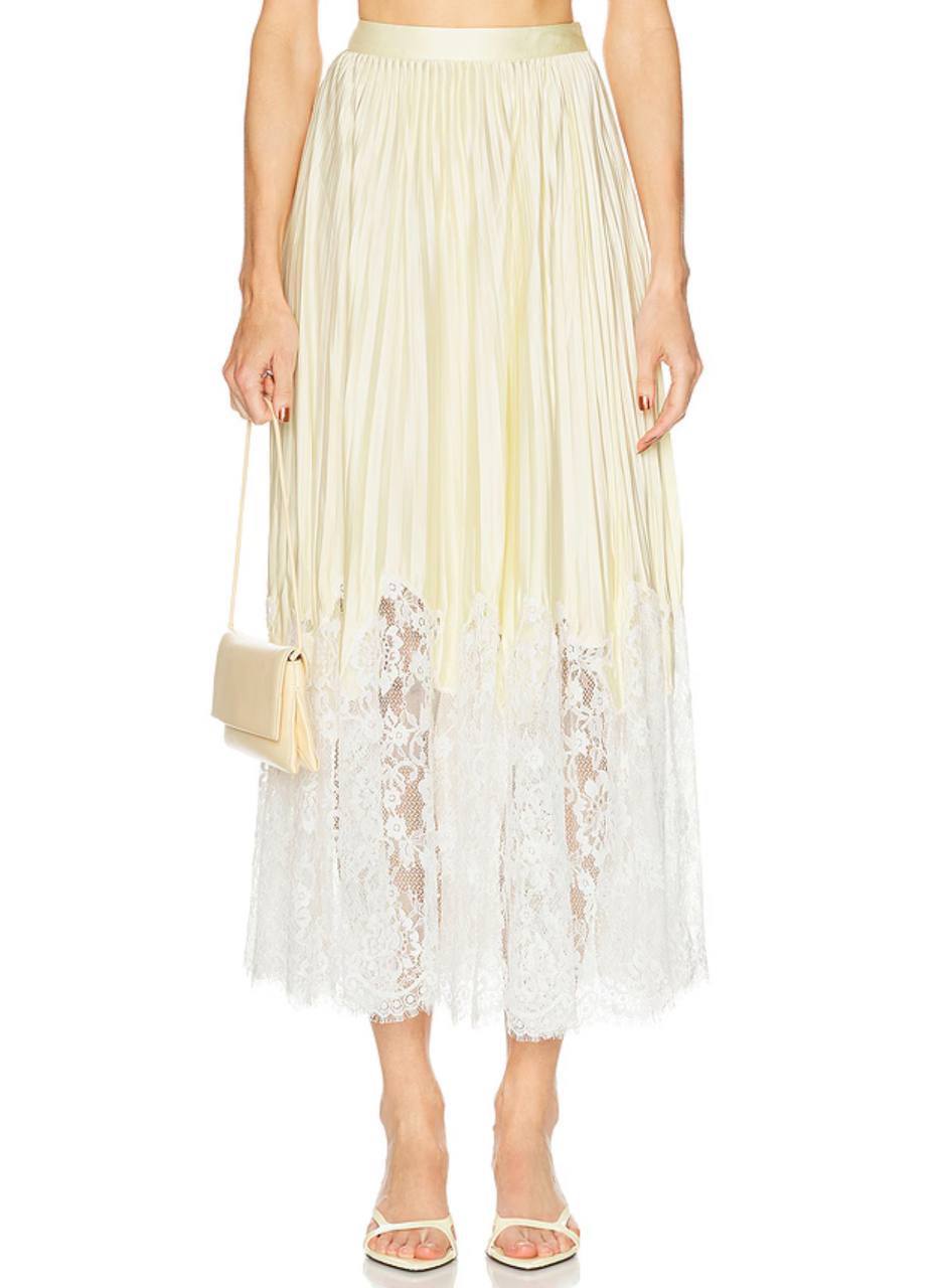 SP Yellow Satin Lace Midi Skirt