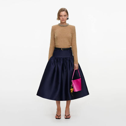 SP Navy Taffeta Midi Skirt